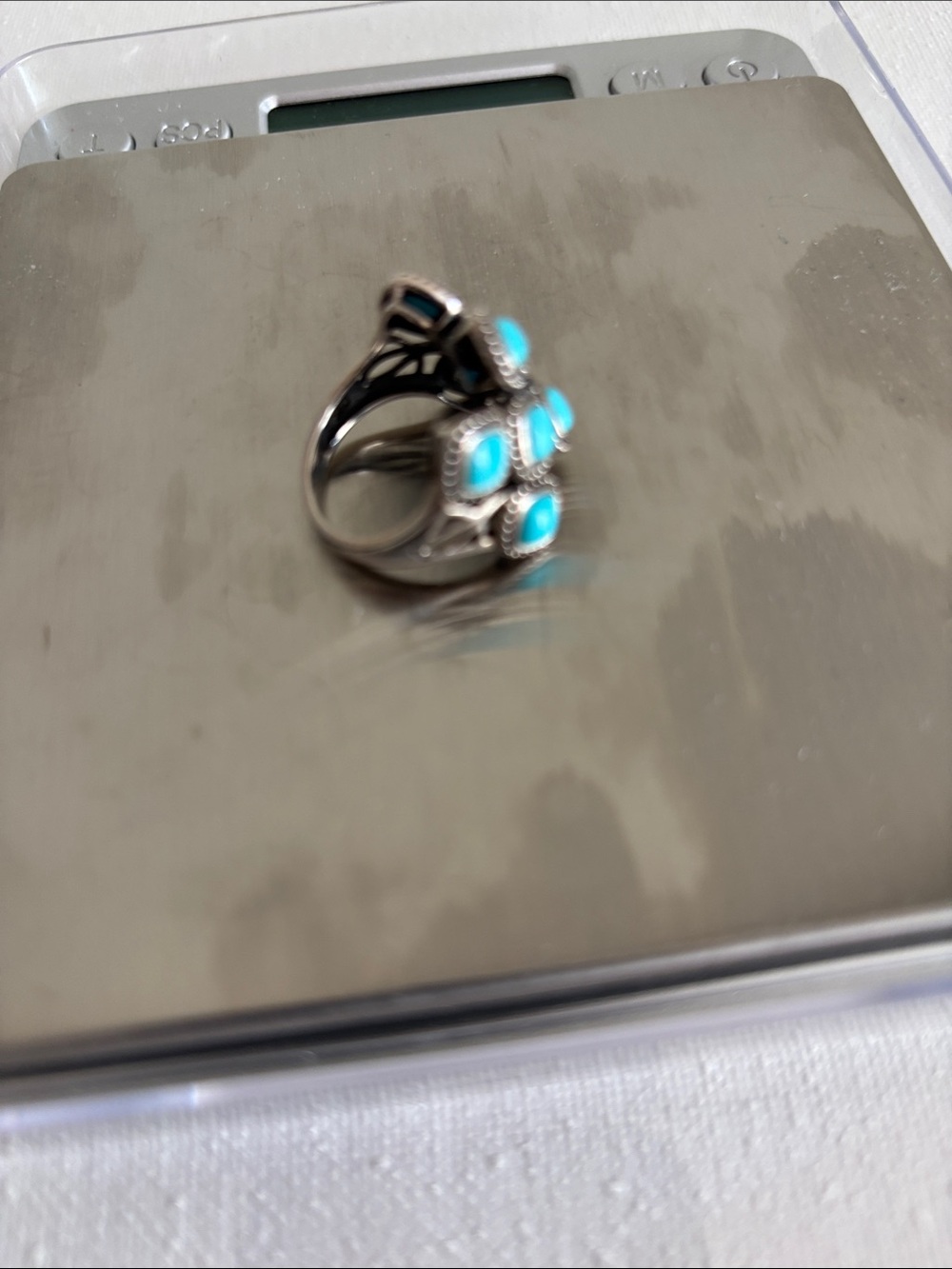 JTVTurquoise Stone Cluster Silver Ring - Women Jewelry - Picture 2 of 6